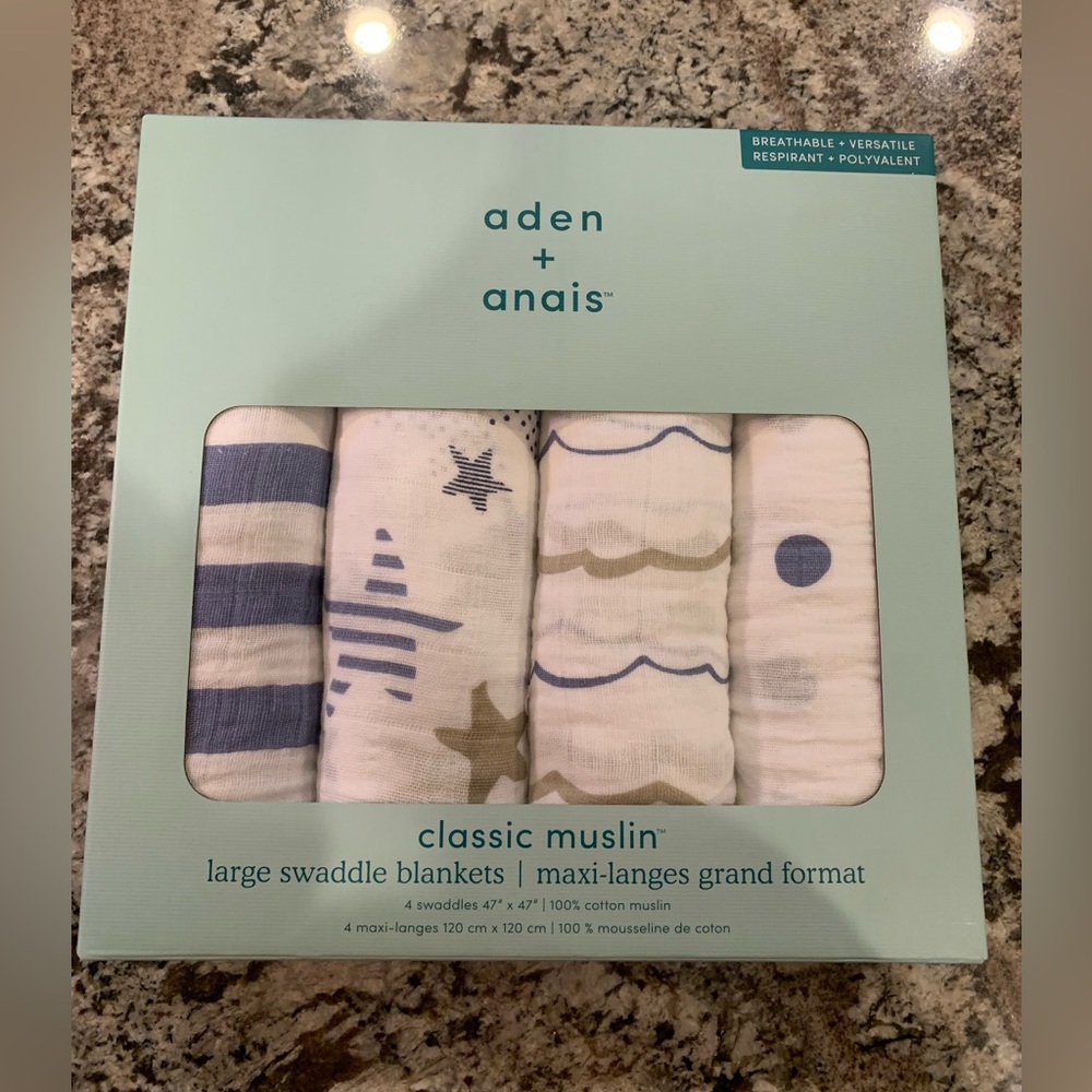 BRAND NEW Aden & Anias Large Classic Muslin Swaddle 4-pack maxi 47x47